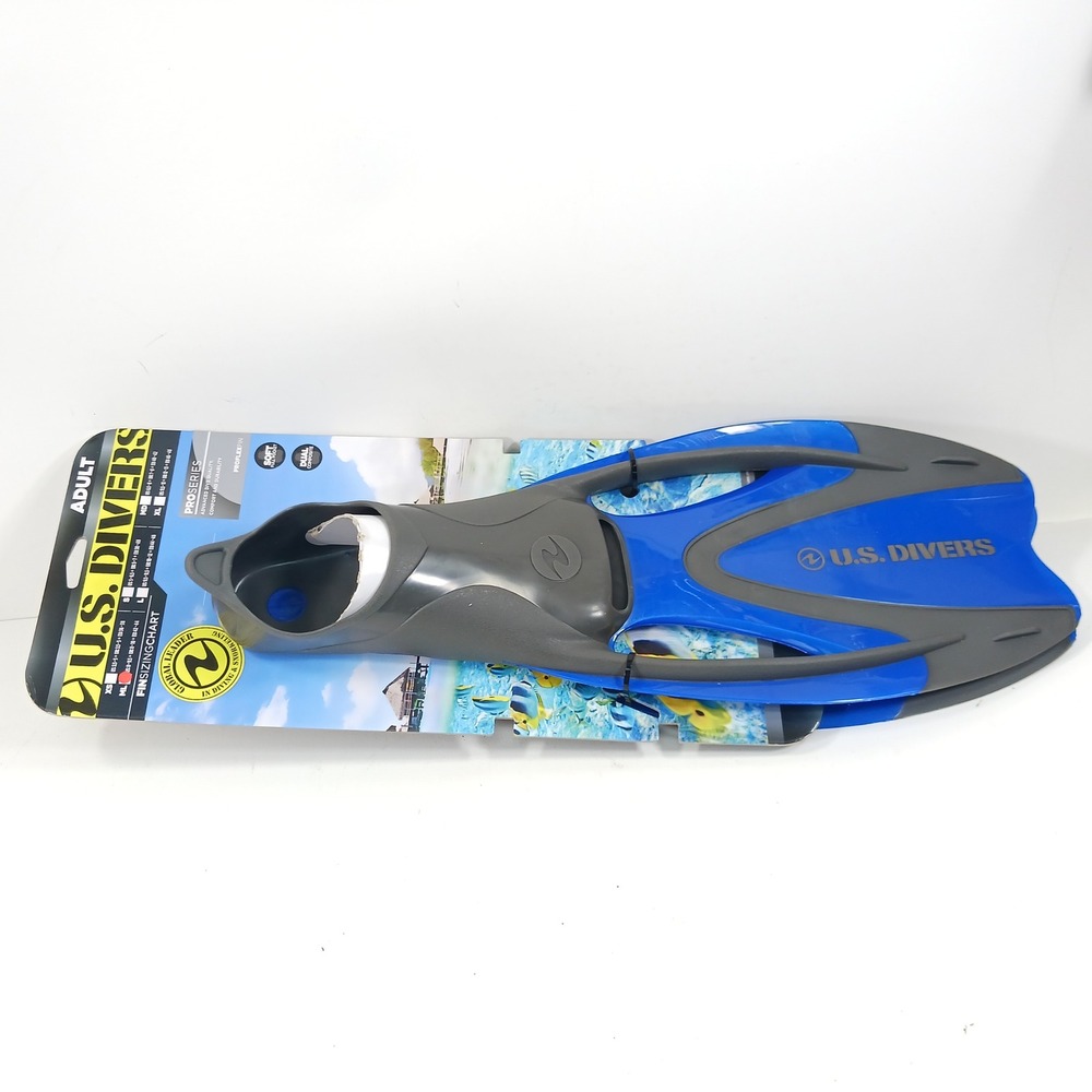 US Divers Pro Series Proflex II Snorkeling Fins Blue Grey Adult ML 8-9.5